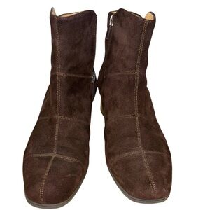 Gusella Vintage Suede Ankle Boots Brown Stacked Block Heel EU 34 Circa 1990s